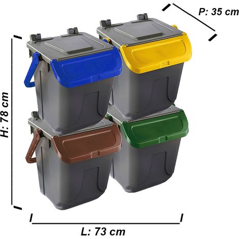 Set secchio con manico Bidone per raccolta differenziata pattumiera slim 25LT salvaspazio sovrapponibile casa balcone terrazzo - PEZZI: 3 PEZZI (1/4)
