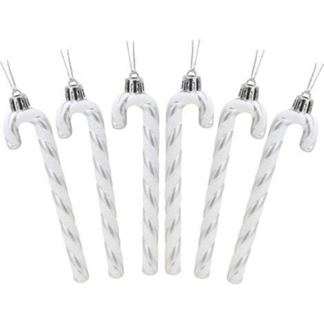 6 Pcs Christmas Concepts Pack of 6-13cm (Silver and White) Glitter Candy Cane Christmas Tree Decorations (1/5)