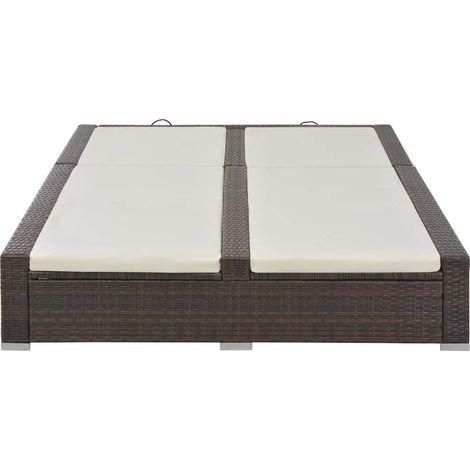 Lettino Prendisole Sdraio Doppio in Polyrattan Marrone (1/5)