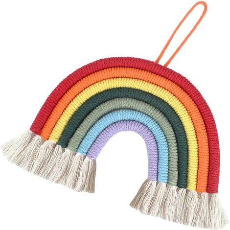 Tenture murale arc-en-ciel avec franges, décoration tissée à la main pour chambre d'enfant, suspension colorée pour salon, lot de 1, style bohème. (1/5)