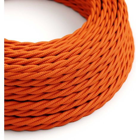 Creative-Cables Cavo elettrico rivestito in tessuto, 2 x 0,75 mm², 50 m, Arancione Fiamma TM15, Trecciato effetto seta