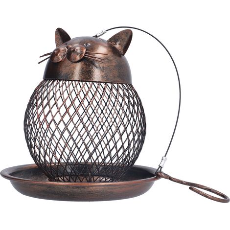 Mangeoire à oiseaux en treillis métallique, décoration suspendue rétro en forme de chaton pour cour et jardin, nourriture pour oiseaux sauvages (1/5)