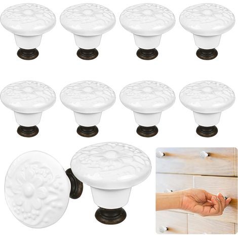 Tiradores de cerámica para puertas y cajones, pomos de cerámica estilo floral vintage para muebles con tornillos (12 unidades) (1/5)