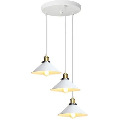 U-DO 3 Lampes design Moderne Lustre Suspension Luminaire en Métal Blanc décoration Café Salon (1/4)