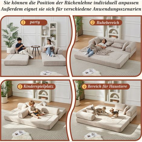 4-in-1 CHENILLE Stoff Schlafsofa mit verstellbarer Rückenlehne – 4 Aufbauformen, KEIN AUFBAU, rutschfestes Granulatdesign, schmutzabweisend & haustierfreundlich, inkl. 4 Kissen, modulares Sofa Bett fü (1/5)