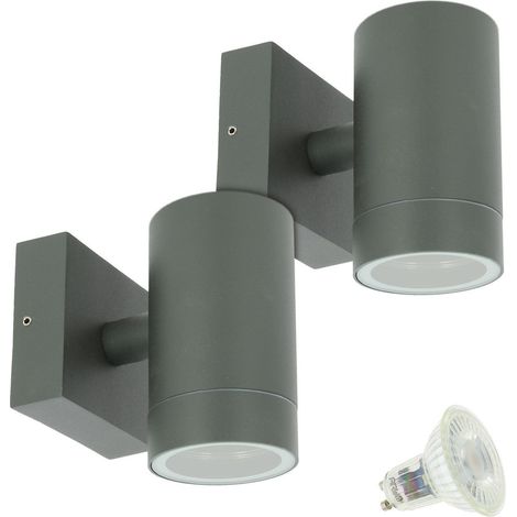 Lot de 2 Appliques VENICE Gris Anthracite Extérieure simple faisceau avec 2 Ampoules LED GU10 5W  Température de Couleur: Blanc chaud 2700K
