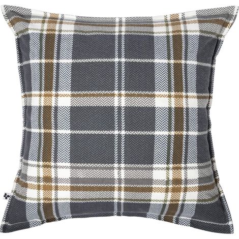 Taie d'oreiller flanelle imprimé à carreaux 63x63 cm bleu (1/3)