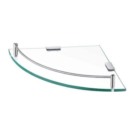 Tempered Glass Corner Wall Shelf for Bathroom with Stainless Steel Towel Bar (1/4)