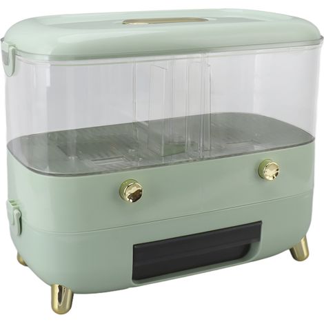 Distributeur de riz, seau à grains hermétique multigrains, boîte de rangement transparente pour riz à 2 compartiments, vert clair
