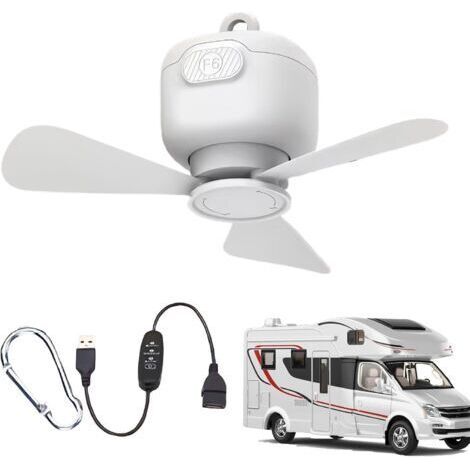 Ventilateur de plafond portable Ventilateur suspendu pour tonnelle – Ventilateur de plafond USB réglable à 3 vitesses pour porche, tente, camping-car, auvent, extérieur, tonnelle, chambre