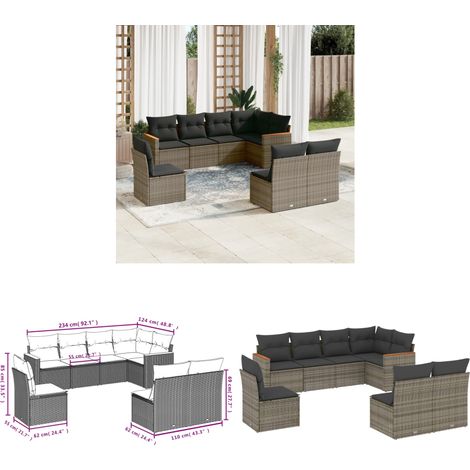 8-tlg. Garten-Sofagarnitur mit Kissen Grau Poly Rattan - Gartenmöbel - Sofasatz - Rattan Möbel - Outdoor Sofa - Esszimmergarnitur - Home & Living (1/3)