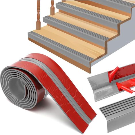 Nez de marche autocollant - 2 m - Protection des bords d'escalier - En caoutchouc gris - Autocollant - Antidérapant - Pour l'extérieur et l'intérieur (1/5)