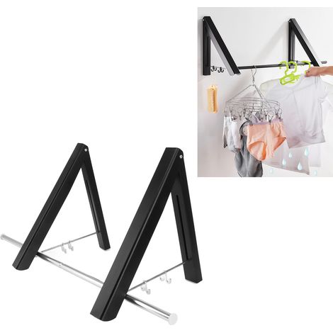 Perchero de pared invisible y extensible, fabricado en aluminio negro, para balcón. (1/5)