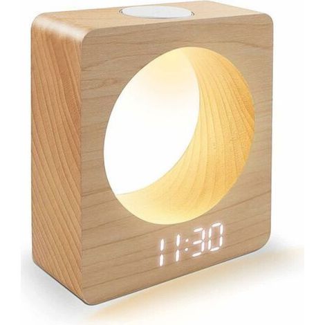 Choyclit – Réveil lumineux enfant en bois hêtre – Affichage LED clair – Alimentation USB – 3 niveaux de luminosité – Détection de température (1/5)