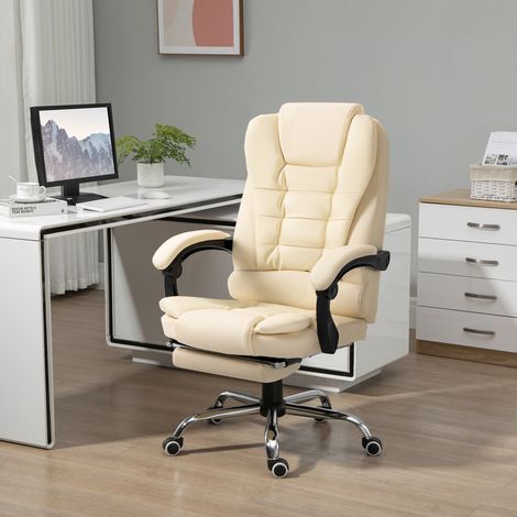 Fauteuil bureau inclinable 64 5 cm cuir creme 120 kg OKMYHOME (1/4)
