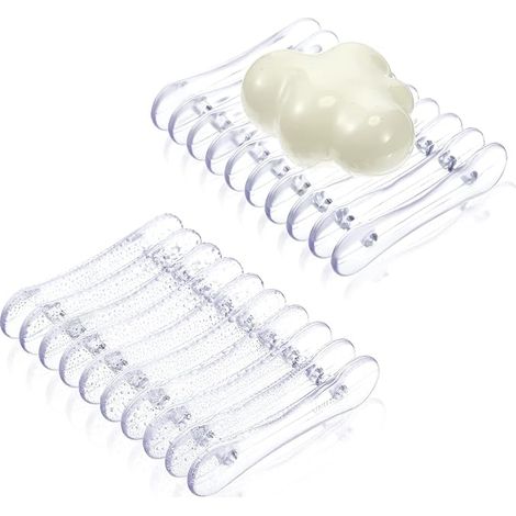 2 supports à savon en plastique, plateau à savon, sauvegarde pour savon avec drainage automatique pour savon, éponge, sèche-éponge, salle de bain, toilettes, douche, cuisine, restaurant, plan de trava (1/4)