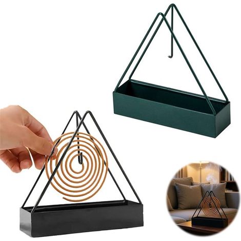 Lot de 2 supports triangulaires anti-moustiques en spirale - Support anti-moustiques en spirale - Pour jardin, terrasse et salon - Noir + Vert (1/5)