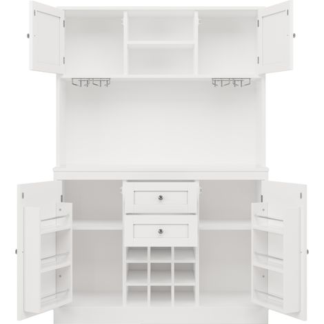 Credenza cucina alta con portabottiglie e ripiani regolabili 120x40x188 cm bianca (1/5)