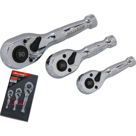 Neilsen Stubby Socket Ratchet Handle Set 1/4" 3/8" 1/2" 90T Set In EVA Foam 3pc (1/2)
