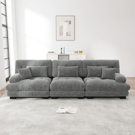 Sofá modular de chenilla gris con asiento profundo y brazos acolchados (1/5)