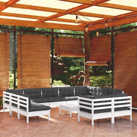 Muebles de jardín 12 pzas con cojines blanco madera maciza pino vidaXL (1/5)