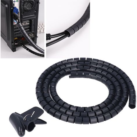 [Gaine spiralée] [Manosource] [GA20BK] [Réducteur spirale] - Gaine spiralée en plastique noir diamètre 20mm/0.79in pour organisation et protection des fils TV DVD PC avec clip et collant - 2m/6.6ft (1/5)