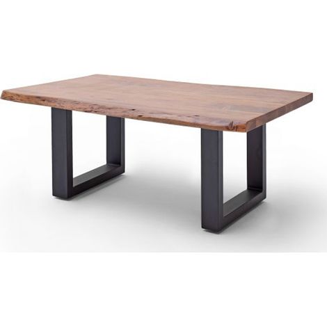 Table basse en bois d'acacia massif noyer et acier anthracite - L.110 x H.45 x P.70 cm -PEGANE-
