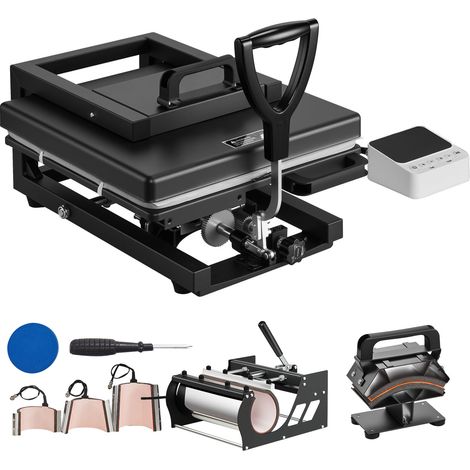 Mophorn Presse à chaud multifonction 8-en-1 pour textiles, équipée d'une surface chauffante de 38 x 38 cm, offrant une chaleur rapide et homogène, couleur noire