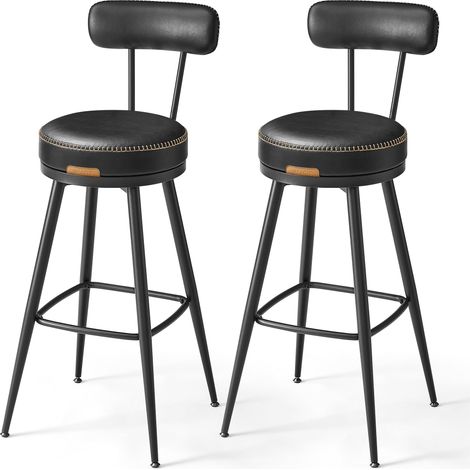 VASAGLE EKHO Collezione - Sgabelli Cucina Set da 2, Sgabelli da Bar Girevoli con Schienali, Sedie Cucina, Rivestimento con Cucitura, Moderno di Metà Secolo, Altezza 76 cm, Nero Inchiostro LBC889B01 (1/5)