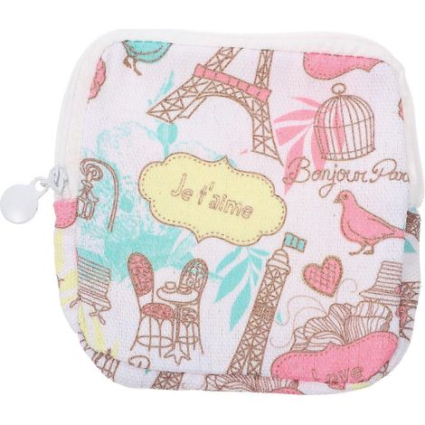 Pochette de rangement pour serviettes hygiéniques avec fermeture éclair, grande capacité, pour tampons et autres protections hygiéniques (Tower and Bird) (1/3)