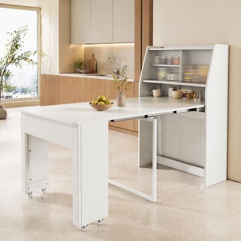Table extensible avec rangement, 52/132,5 x 80 x 76 cm, 4 positions, blanche HAVRYA (1/5)