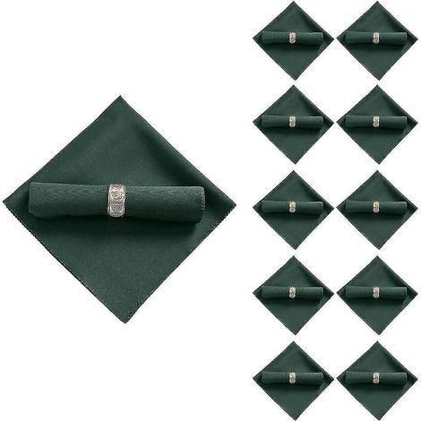 Lot de 10 serviettes de table en polyester vert foncé (48 x 48 cm) pour restaurants et mariages. (1/5)