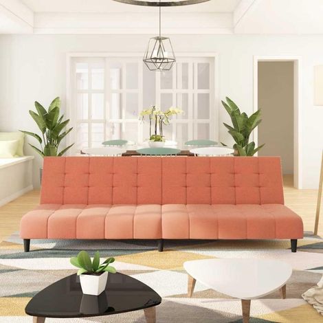 Schlafsofa 2-Sitzer Rosa Samt mit Schlaffunktion, klappbar (1/5)