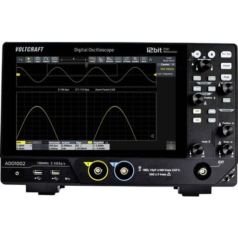 VOLTCRAFT ADO-1002 Oscilloscopio digitale 100 MHz 2.5 Gsa/s 250 Mpts 12 Bit Memoria digitale (DSO) 1 pz. (1/5)