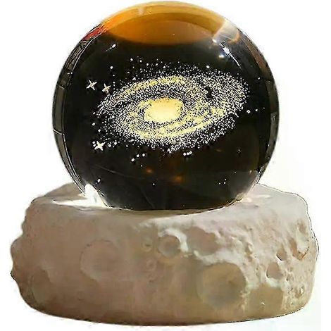 Veilleuse boule de cristal gravée au laser, cadeau d'anniversaire, socle en bois, décoration de bureau avec sphère en verre et port USB (1/4)