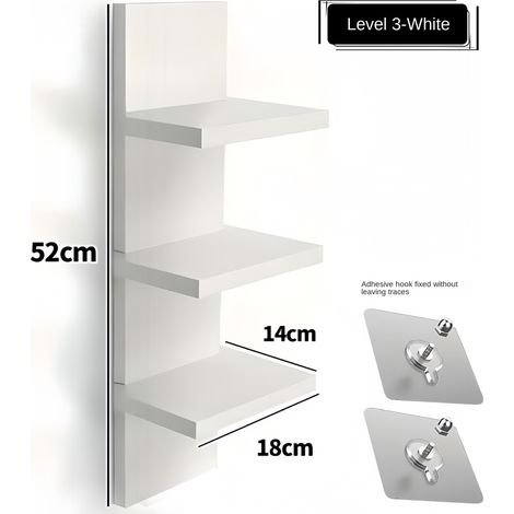 Étagère murale flottante blanche à 3 niveaux sans perçage, rangement vertical, support mural minimaliste pour salon, chambre et bureau (1/5)