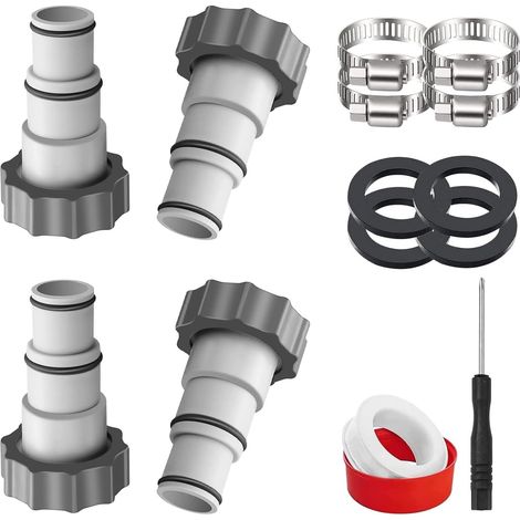 Lot de 4 adaptateurs de tuyau de piscine pour pompe - Raccord pour tuyau de piscine de 32 et 38 mm de diamètre - Avec bague d'étanchéité + colliers de serrage - Adaptateur A pour piscine (1/5)