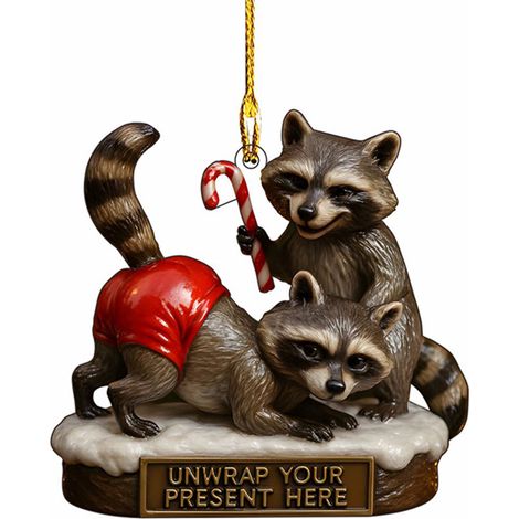 Guirlande Raccoon - Décoration Arbre De Noël En Résine - Ornement Festif Humoristique Pour Intérieur - 1 Pièce (1/4)