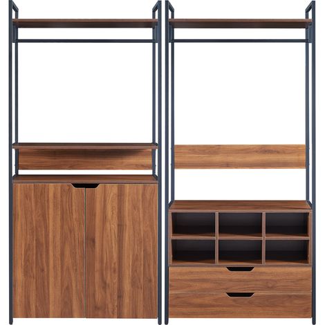 Set Larem 2 Mobili Organizzatori Guardaroba 168 cm Set E - Nero / Effetto Noce [en.casa]