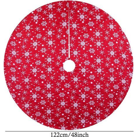 122cm Jupe de Sapin de Rouge Jupe Arbre de Noël avec Motif Flocon de Neige Blanc Tapis de Sapin de Noël Couvre-Pied de Sapin- 48inches (1/4)