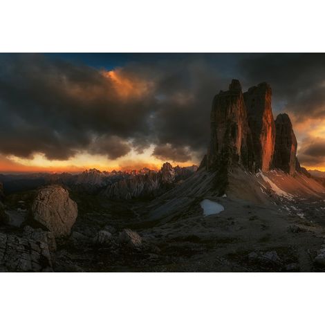Papier peint panoramique moderne Dolomites | Tapisserie panoramique paysage montagnes italiennes | Papier peint panoramique nature marron et gris - 384 X 260 cm (8 pièces) (1/2)