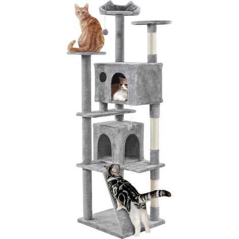 Homevive Árbol Rascador para Gatos con Percas Condominios Torre Escaladora con Postes en Sisal Gris Claro (1/5)