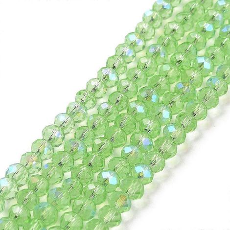 Perles de verre électroplaquées demi-arc-en-ciel, facettes rondelles, vert clair, 6 x 5 mm, trou : 1 mm, 80 à 85 perles par fil, longueur 38 à 40 cm. (1/4)