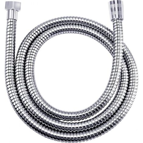 Flexible de douche en acier inoxydable argenté (G1/2 pouce, 150 cm), antidéflagrant, résistant aux hautes températures, long et chromé anti-pliage. (1/5)