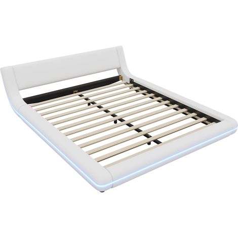 Cama plataforma 160 x 200 cm en PU y MDF con iluminación LED blanca (1/5)