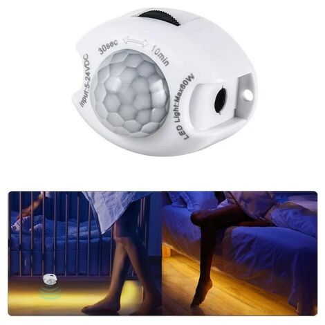 Interrupteur lumineux à détecteur de mouvement DC 5V 24V avec minuterie et activation automatique par capteur de mouvement PIR (bande lumineuse et prise non incluses) (1/4)