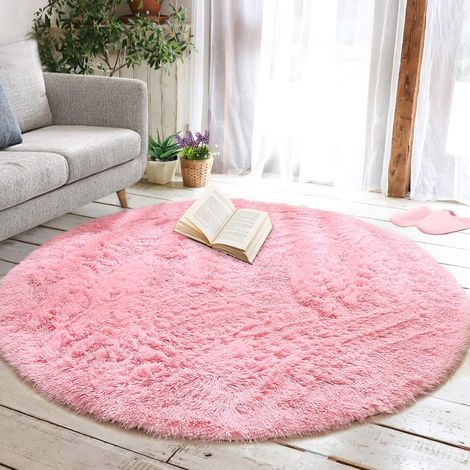 Runder flauschiger weicher Teppich für Kinder Mädchenzimmer Prinzessin Schloss Plüsch Shaggy Teppich Niedlicher Kreis Kinderzimmer Teppich für Kinder Baby Mädchen Schlafzimmer Wohnzimmer Wohnkultur Ru (1/5)