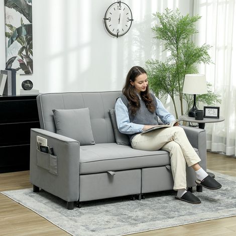 Schlafsofa, 2-Sitzer Sofa mit Schlaffunktion, Verstellbare Rückenlehne, Couch mit Kissen, Samtoptik, L-förmige Schlafcouch mit Bettkasten, Rollen für Wohnzimmer, Gästezimmer, Grau (1/5)