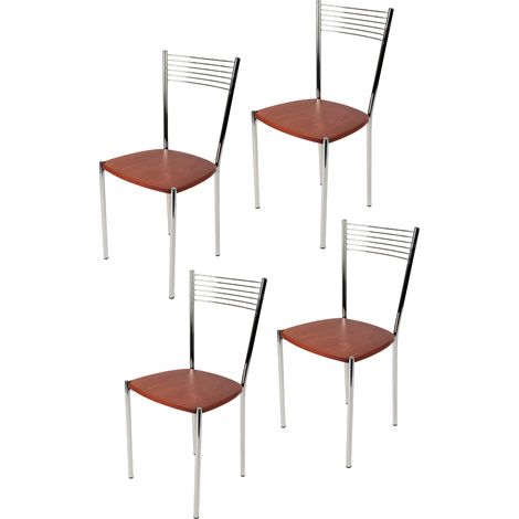 Tommychairs - Set 4 sedie modello Elegance per cucina bar e sala da pranzo, struttura in acciaio cromato e seduta in legno colore ciliegio (1/5)