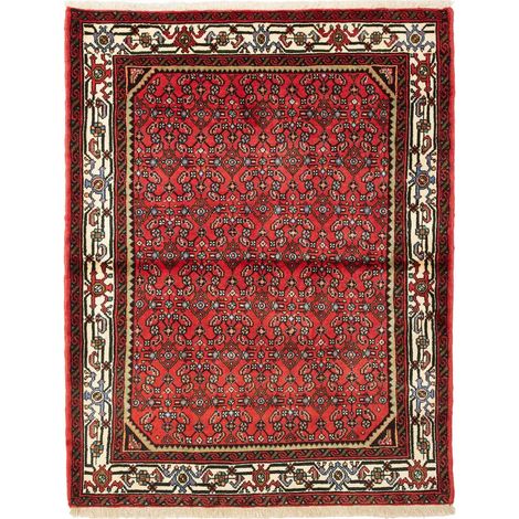 Tapis d'orient, 112 x 141 cm, motif oriental, laine pure, rouge, crème et noir, artisanat fabriqué en Iran (1/5)